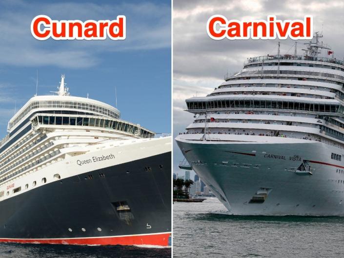 The Queen Elizabeth (left), Carnival Vista (right)