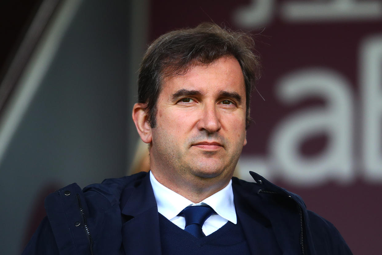 BURNLEY, ENGLAND - APRIL 28: Manchester City chief-executive Ferran Soriano looks on during the Premier League match between Burnley FC and Manchester City at Turf Moor on April 28, 2019 in Burnley, United Kingdom. (Photo by Chris Brunskill/Fantasista/Getty Images)