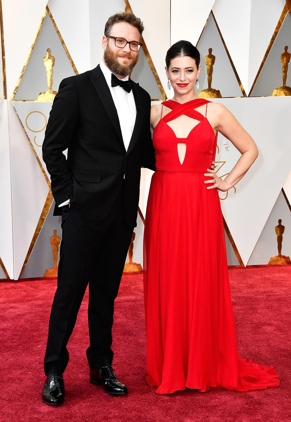 <p>Seth Rogen and Lauren Miller attend the 89th Annual Academy Awards at Hollywood & Highland Center on February 26, 2017 in Hollywood, California. (Photo by Frazer Harrison/Getty Images) </p>