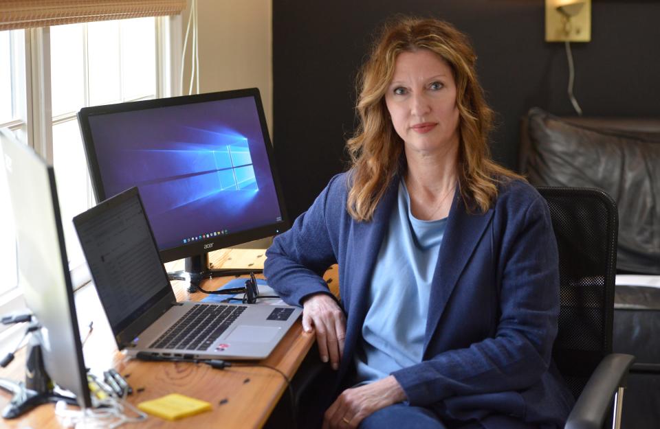 Marilois Snowman is the vice president of FalmouthNet. She was photographed at her home in April. Merrily Cassidy/Cape Cod Times