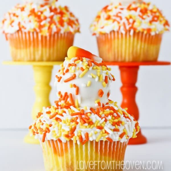 Candy Corn Cake Pop Topped Cupcakes