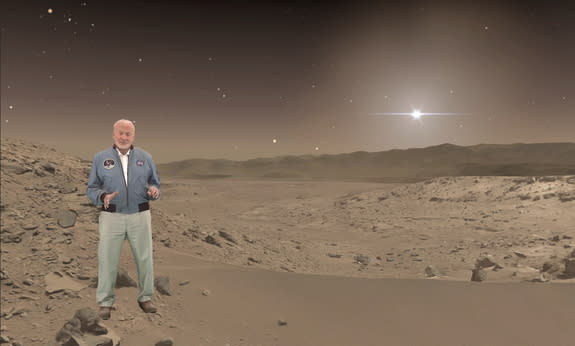 A hologram of Buzz Aldrin will lead a tour of the Red Planet in the new exhibit "Destination: Mars," coming in the summer of 2016 to the Kennedy Space Center Visitor Complex.