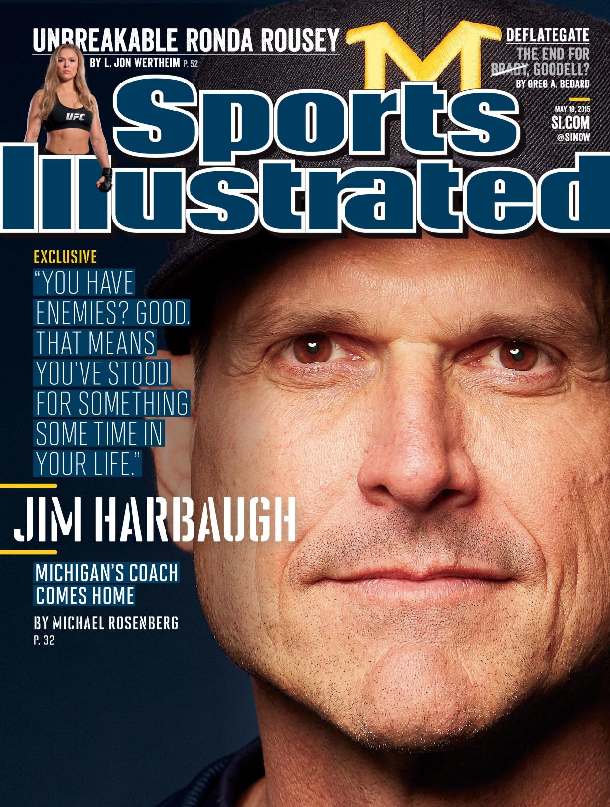 Michigan coach Jim Harbaugh is profiled in Sports Illustrated in 2015.