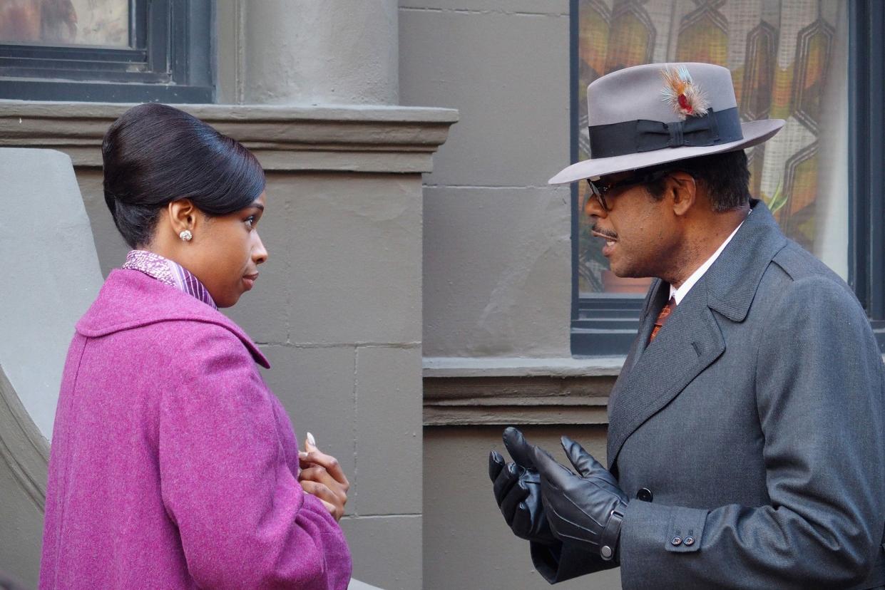 Jennifer Hudson (L) and Forrest Whitaker looked like they were filming a tense scene on the set of "Respect" on Feb. 14, 2020. The actors were spotted on set in New York on Friday, with Hudson’s Aretha Franklin looking at Whitaker, who is playing her father, minister C.L. Franklin, speaking strongly to her.