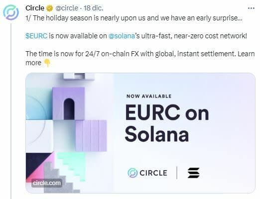 Circle lanza su moneda estable sobre el euro en Solana