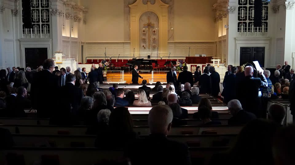 Guests arrive Tuesday before a tribute to former first lady Rosalynn Carter at Glenn Memorial United Methodist Church at Emory University in Atlanta.  -Brynn Anderson/Pool/Getty Images