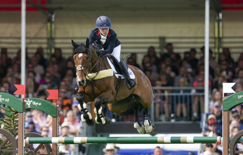 Laura Collett and London 52 in showjumping action at Badminton Horse Trials (Steve Parsons/PA) (PA Wire)