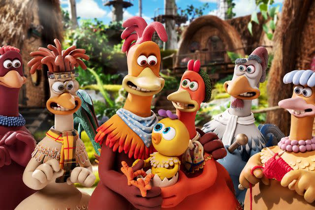 <p>Everett Collection</p> Bunty, Mac, Rocky, Molly, Ginger, Fowler, and Babs in 'Chicken Run: Dawn of the Nugget'