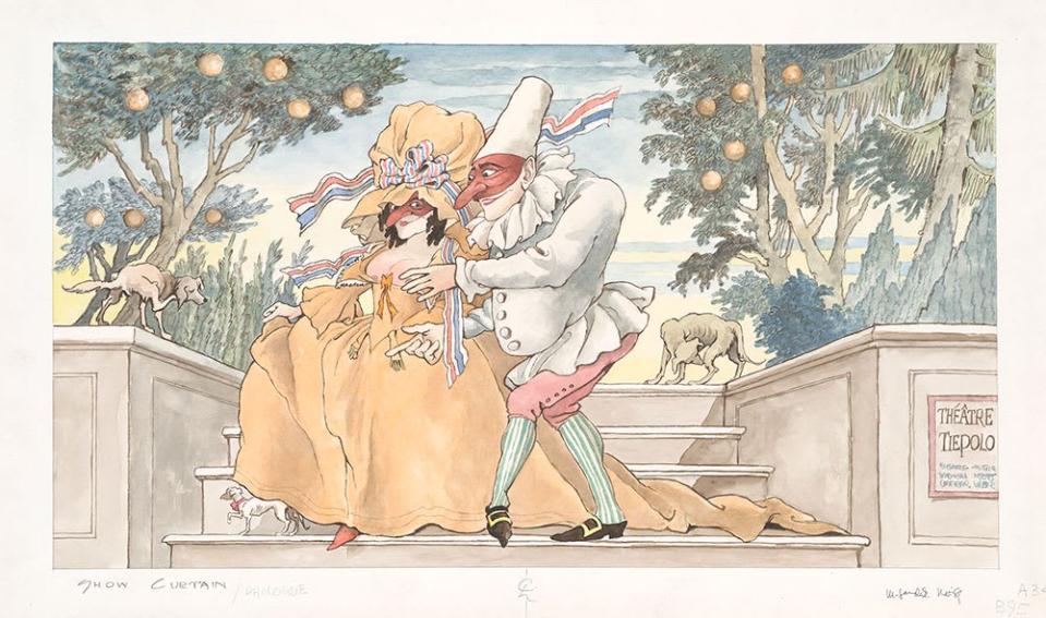 <div class="inline-image__caption"><p>Maurice Sendak (1928-2012), Design for show curtain(The Love for Three Oranges), 1981, watercolor and graphite pencil on paper</p></div> <div class="inline-image__credit">The Morgan Library & Museum</div>