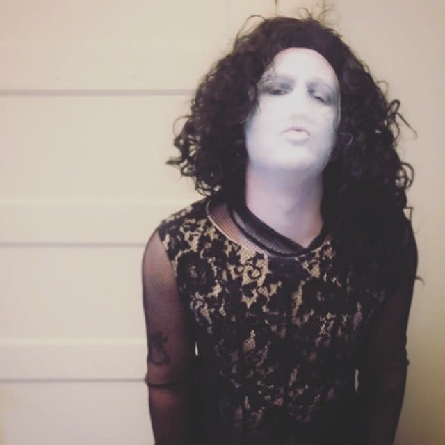 Someone dressed as Voldemort while wearing Lorde's dress and wig