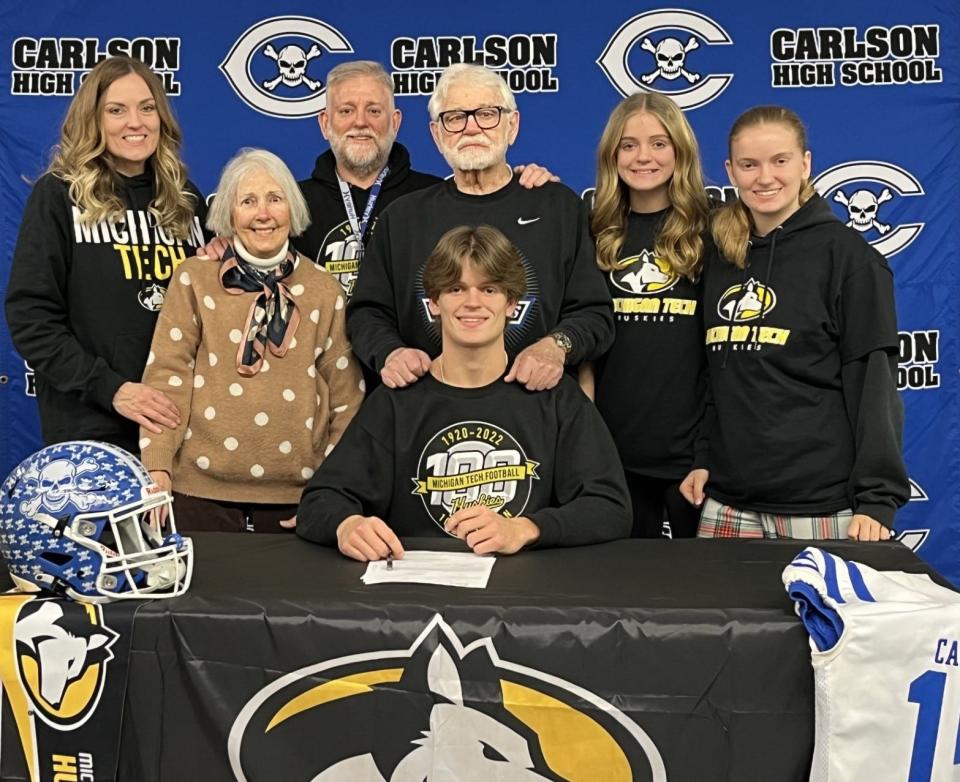 Gibraltar Carlson's Jackson Zachary was surrounded by family when he signed recently to play football for Michigan Tech. There to support him are his mother (Tracey), grandmother Judy, father William, grandfather William, sister Blake and sister Madeline.