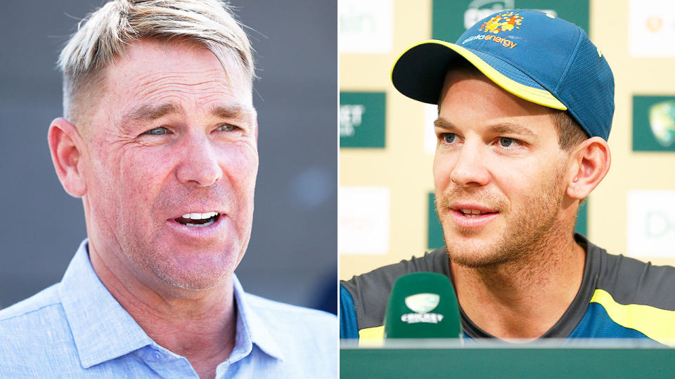 Pictured right, Aussie captain Tim Paine and Test spinning legend Shane Warne.