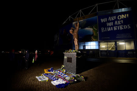 Soccer Football - Cardiff City - Cardiff City Stadium, Cardiff, Britain - January 22, 2019 General view of tributes left outside the stadium for Emiliano Sala REUTERS/Rebecca Naden