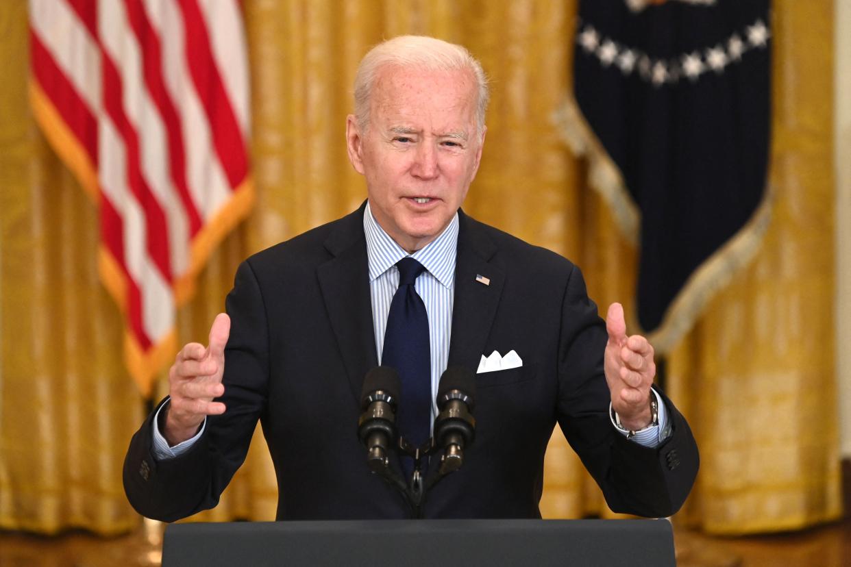 <p>Joe Biden addresses the disappointing April jobs numbers</p> (AFP via Getty Images)