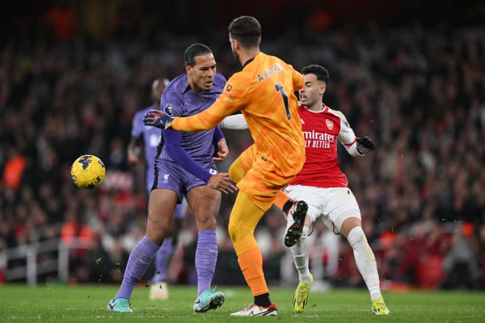 Alisson and Van Dijk allowed Martinelli to score (Getty Images)