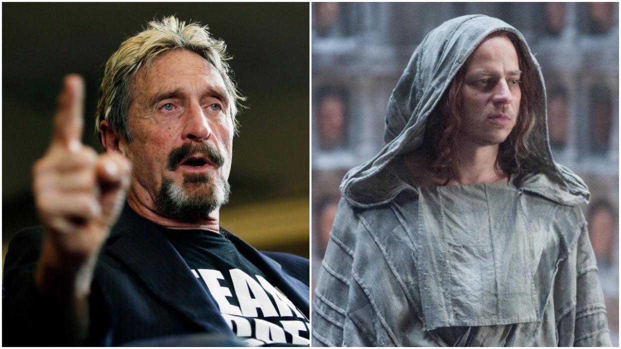 John McAfee claims to know Bitcoin's mysterious creator - Satoshi Nakomoto. . | Source: (i) Todd J. Van Emst/Opelika-Auburn News via AP, (ii) Faceless man/HBO/Game of Thrones; Edited by CCN