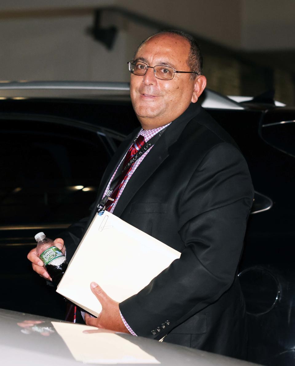 Aldo Petronio, Chief Financial Officer Brockton Public Schools leaves the meeting at Brockton High School on Thursday, August 31, 2023.