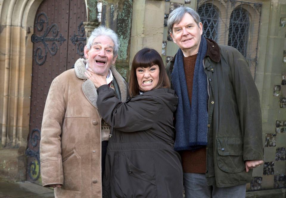 With his Vicar of Dibley colleagues Dawn French and James Fleet - Gary Moyes/BBC