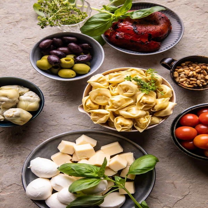 Ingredients for antipasto skewers.