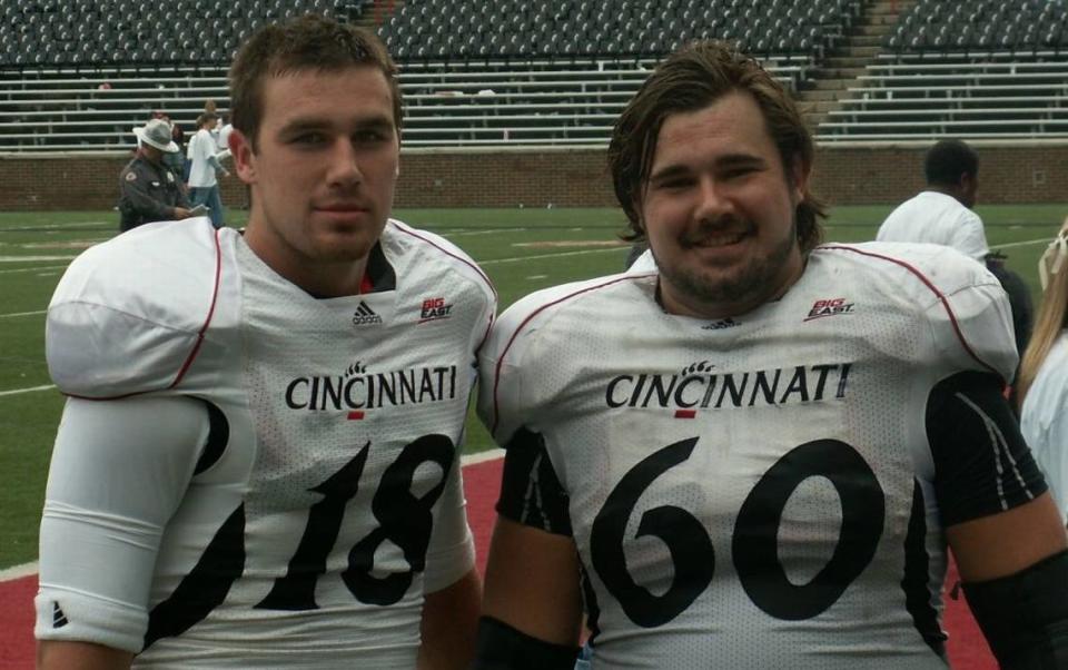 Travis Kelce, left, and older brother Jason Kelce were teammates at University of Cincinnati.