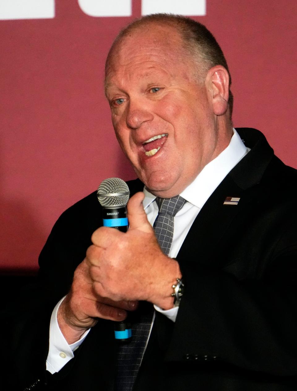 May 31, 2023; Scottsdale, AZ, USA; Former ICE director Tom Homan addresses the audience during her Defend America rally at Orange Tree Golf Club. Mandatory Credit: Rob Schumacher-Arizona Republic