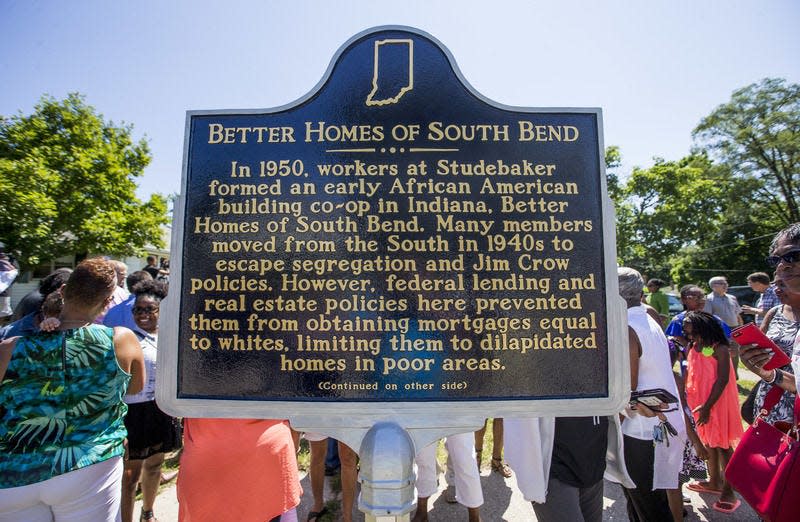 A new state historical marker commemorates the Better Homes of South Bend housing development. Tribune Photo/ROBERT FRANKLIN