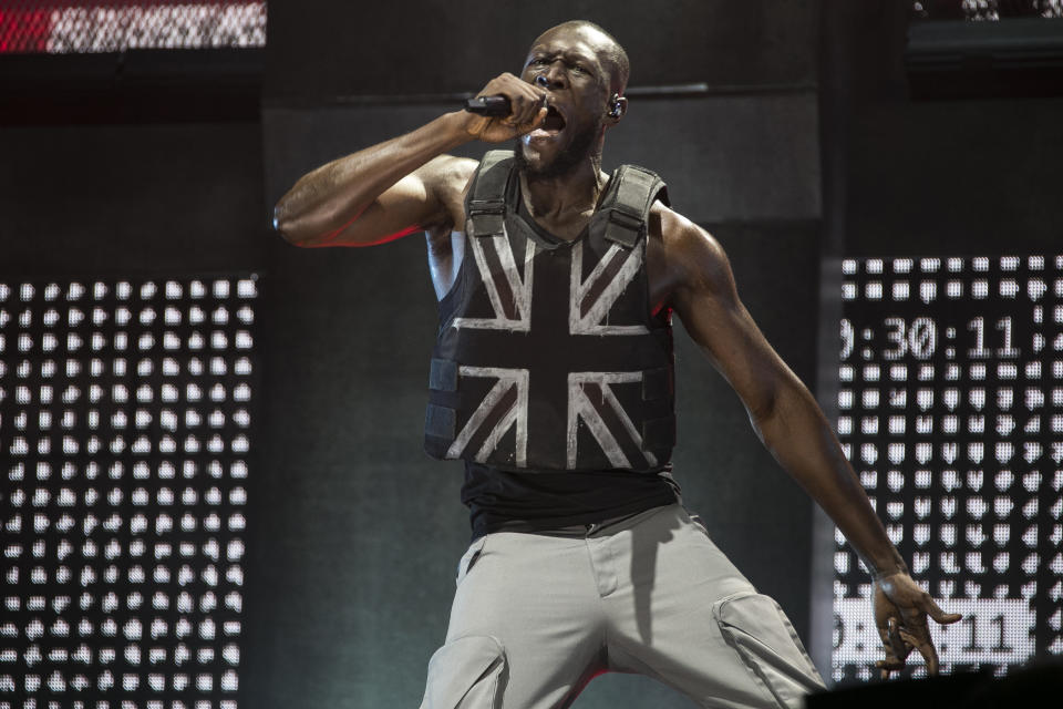 Singer Stormzy performs on the third day of Glastonbury Festival at Worthy Farm, Somerset, England, Friday, June 28, 2019.(Photo by Joel C Ryan/Invision/AP)