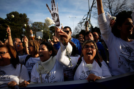 Nurses are seen during a protest march in Lisbon, Portugal, March 8, 2019. REUTERS/Pedro Nunes