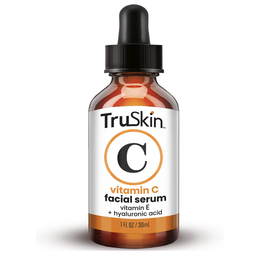 anti-aging serum, TruSkin Vitamin C Serum in orange, brown and black bottle on white background (Photo via Amazon), anti aging serum