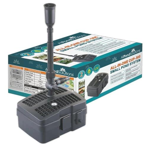 Allpondsolutions Cup-305-2000l/h All in One Pond Pump Filter With Fountain and 5w Uv Steriliser, Clear Water Algae Control for Ponds Up to 2000l