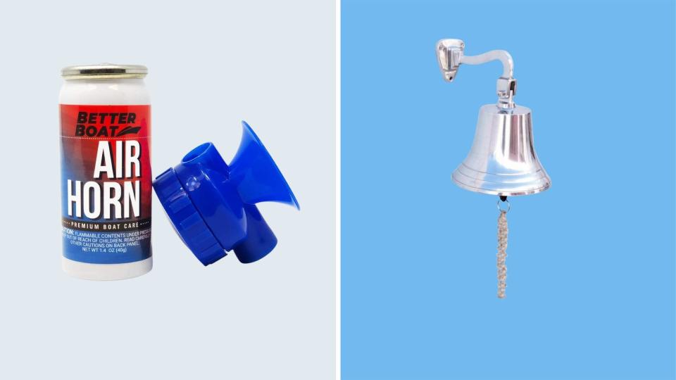 Air Horn Can for Boating and a Nautical Home hanging ships bell.