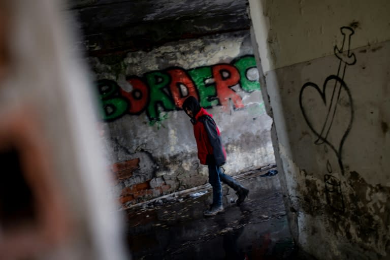 "Borders" reads the graffiti at an abandoned printing factory in the village of Sid where some of the 5,000 migrants stranded in Serbia receive basic supplies from western volunteers