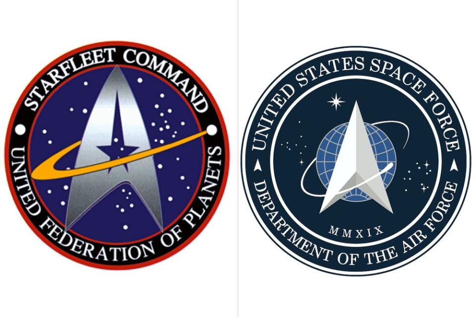 Star Trek's Starfleet logo (left) and United States Space Force logo (right) | Star Trek; US Government