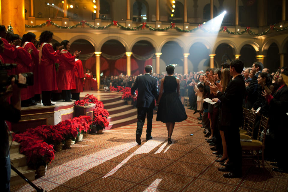 The Obamas attend the "Christmas in Washington" taping at the National Building Museum in Washington on Dec. 13, 2009.