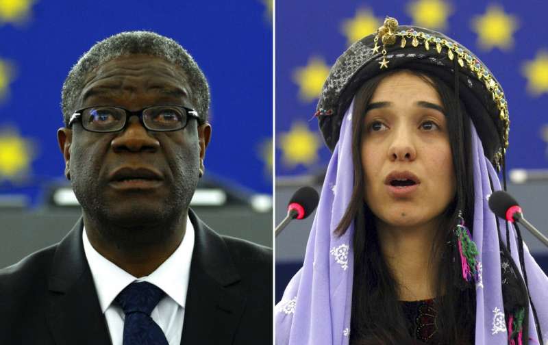 2018年諾貝爾和平獎得主：慕克維格（Denis Mukwege，左）與穆拉德（Nadia Murad，右）。（AP）