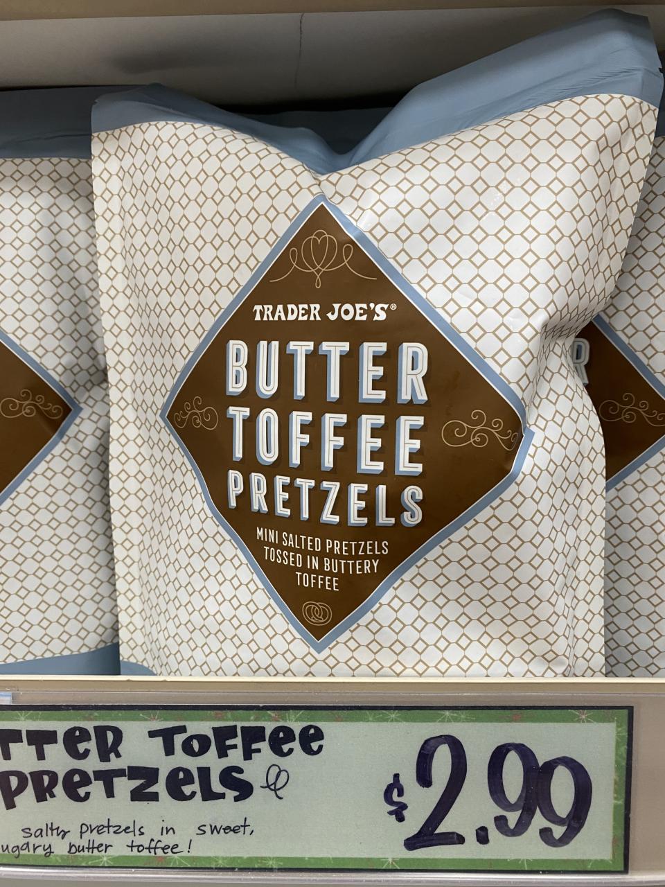 bag of butter toffee pretzels at trader joe's