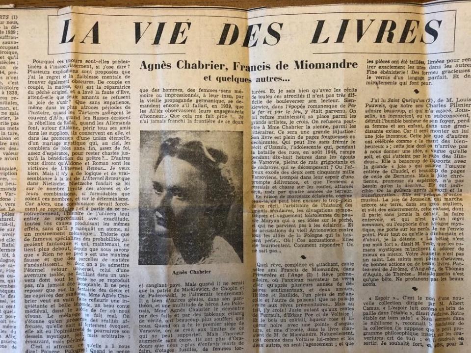 A newspaper clipping featuring Agnes Chabrier