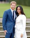 <p>Perhaps in a nod to her future bridal look, Meghan Markle selected this pristine white <a href="https://www.townandcountrymag.com/society/tradition/g37961920/meghan-markle-wrap-coats-photos/" rel="nofollow noopener" target="_blank" data-ylk="slk:wrap coat;elm:context_link;itc:0;sec:content-canvas" class="link ">wrap coat</a> for her engagement announcement to Prince Harry. </p>