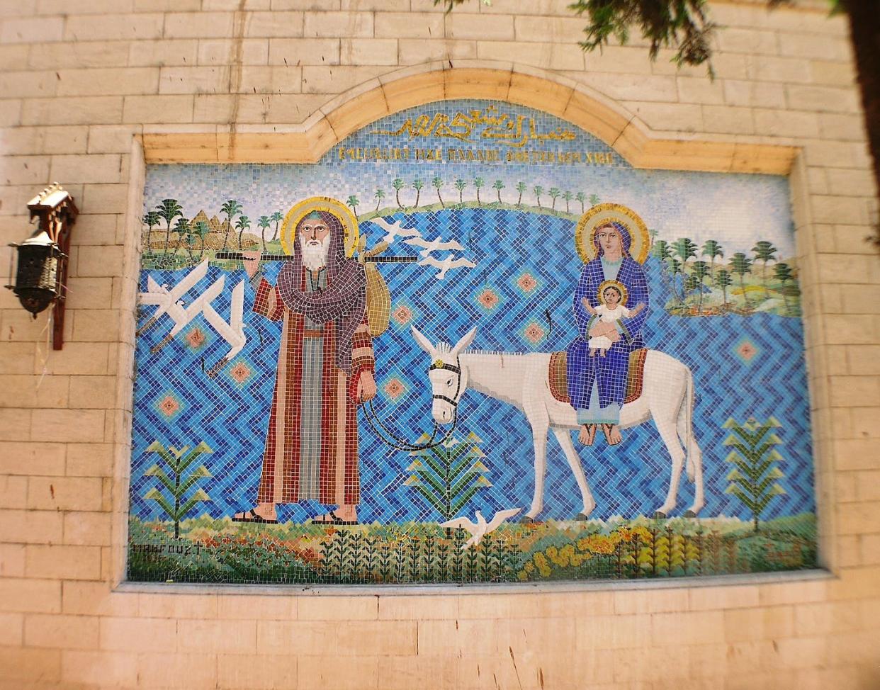 Hanging church courtyard tile mural showing holy family traveling. <a href="https://commons.wikimedia.org/wiki/File%3ACairo_-_Coptic_area_-_Hanging_Church_courtyard_-_tile_mural_showing_holy_family_traveling.JPG" rel="nofollow noopener" target="_blank" data-ylk="slk:Daniel Mayer (Own work), via Wikimedia Commons;elm:context_link;itc:0;sec:content-canvas" class="link ">Daniel Mayer (Own work), via Wikimedia Commons</a>, <a href="http://creativecommons.org/licenses/by-sa/4.0/" rel="nofollow noopener" target="_blank" data-ylk="slk:CC BY-SA;elm:context_link;itc:0;sec:content-canvas" class="link ">CC BY-SA</a>