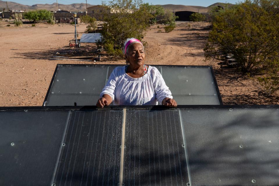 Olga Thomas’ two hydro-panels provide enough drinking water for her household.  “It's like having your own little creek with natural water,” she said.  May 23, 2023.