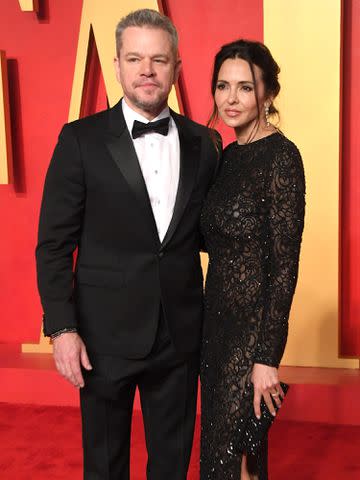 <p>Steve Granitz/FilmMagic</p> Matt Damon and Luciana Damon arrive at the 2024 Vanity Fair Oscar Party on March 10, 2024 in Beverly Hills, California.