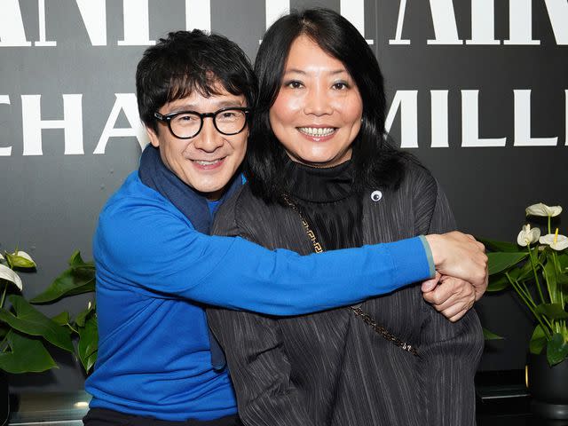 <p>Presley Ann/Getty</p> Ke Huy Quan and Echo Quan at a private cocktail party honoring A24's "Everything Everywhere All at Once" in 2023