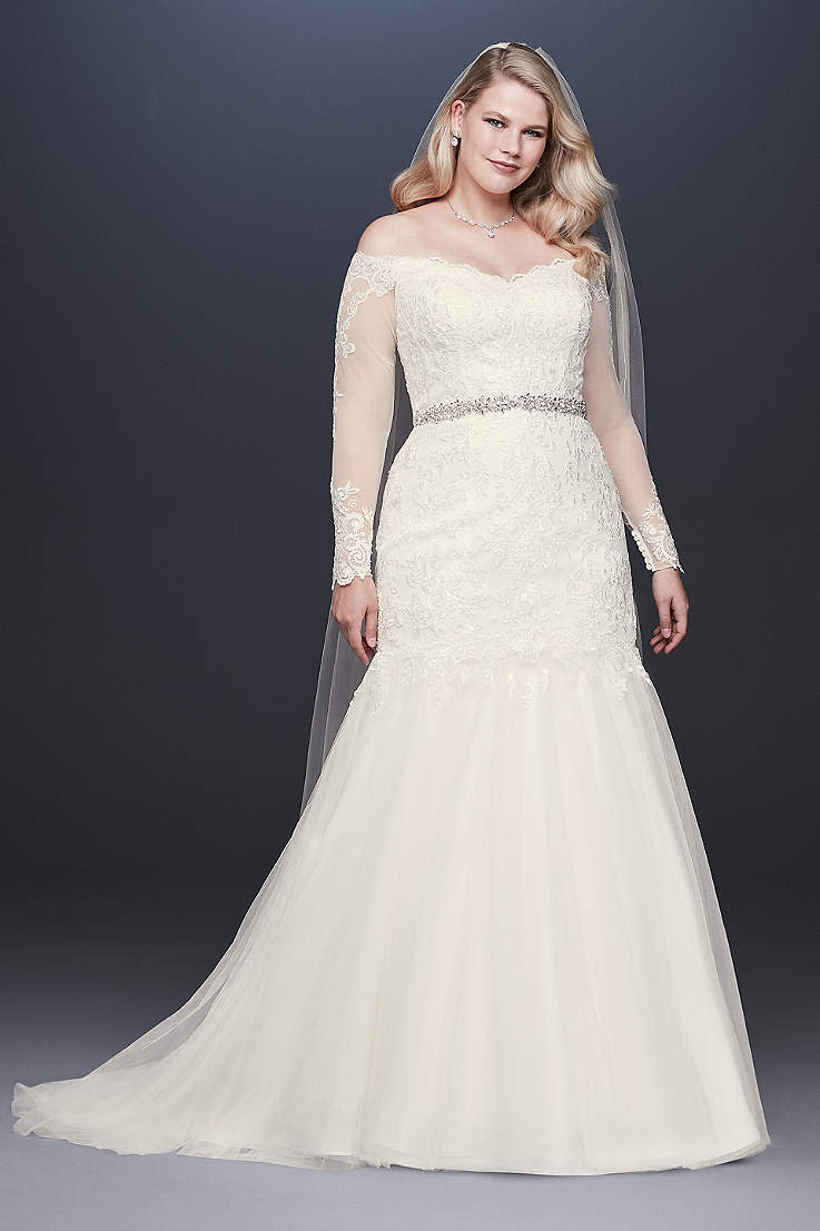 David’s Bridal Collection Long Sleeve Off The Shoulder Wedding Dress (Photo: David’s Bridal)