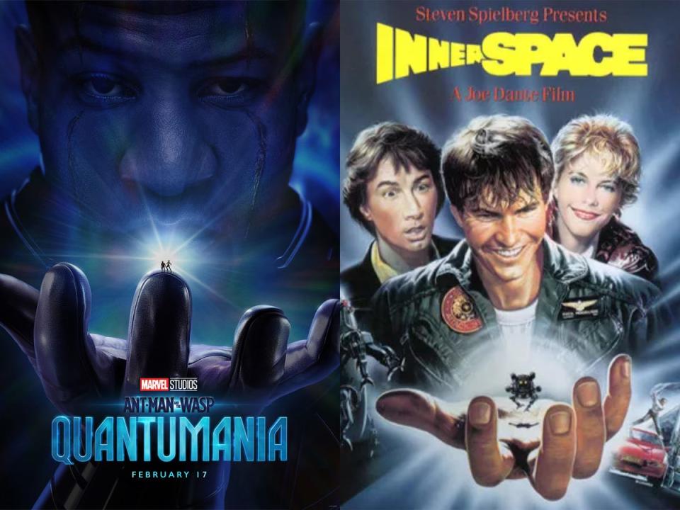 On the left: The poster for "Ant-Man and the Wasp: Quantumania." On the right: The poster for "Innerspace."