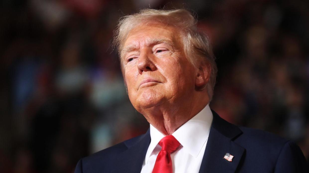 PHOTO: In this July 31, 2024, file photo, Republican presidential nominee, former President Donald Trump speaks at a rally in Harrisburg, Pa. (Spencer Platt/Getty Images, FILE)