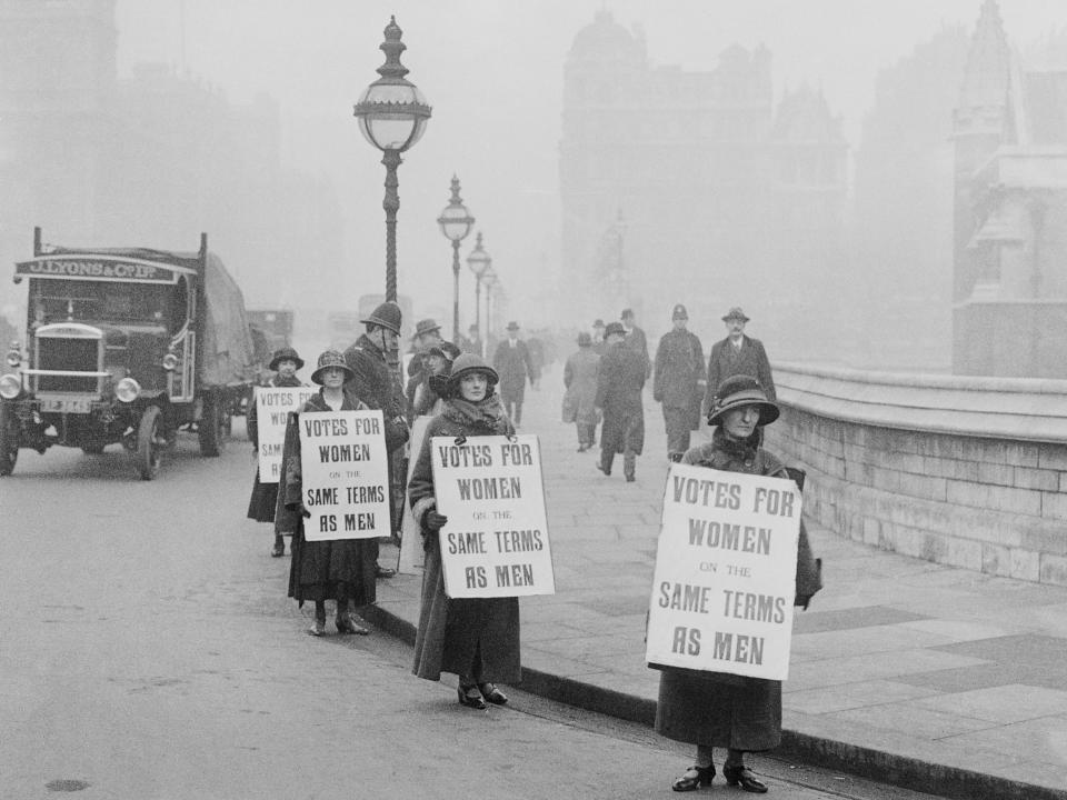 A group of suffragists picket outside the House of Commons, February 29, 1924.