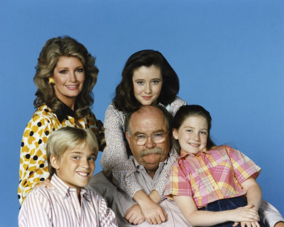 OUR HOUSE -- Season 1 -- 1987: Pictured: (clockwise, top left) Deidre Hall as Jessica 'Jessie' Witherspoon, Shannen Doherty as Kris Witherspoon, Keri Houlihan as Molly Witherspoon, Wilford Brimley as Gus Witherspoon, Chad Allen as David Witherspoon -- Photo by: Frank Carroll/NBCU Photo Bank