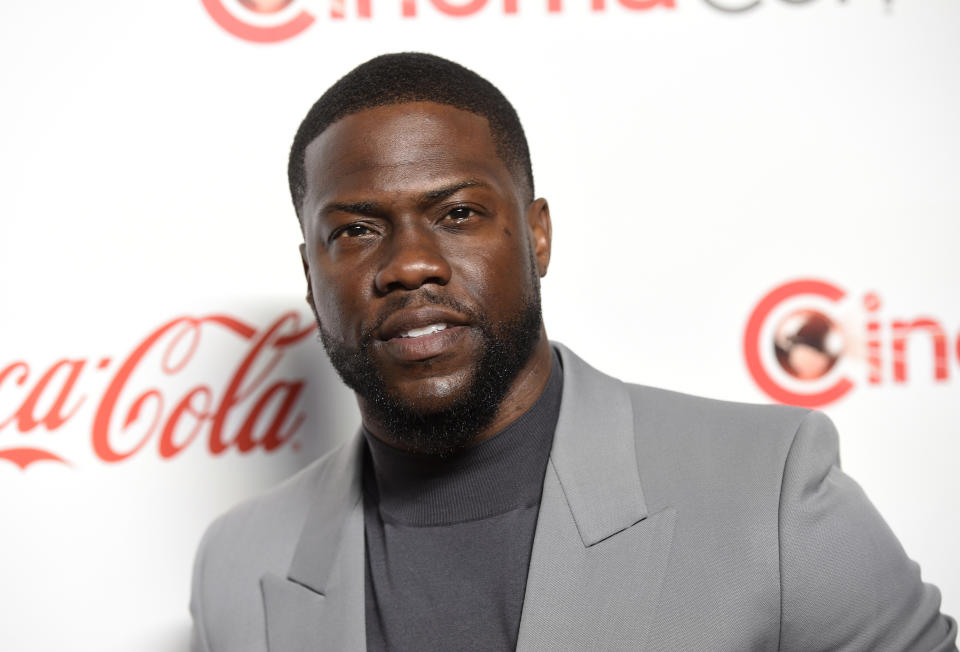 FILE - In this April 4, 2019 file photo, Kevin Hart, recipient of the CinemaCon international star of the year award, poses at the Big Screen Achievement Awards at Caesars Palace in Las Vegas.Kim Kardashian West isn't the only celebrity speaking out for prison reform. It's a topic that was also very important to slain rapper Nipsey Hussle, and to Common, Hart and a host of others who consider the criminal justice system often unfair and dehumanizing. (Photo by Chris Pizzello/Invision/AP, File)