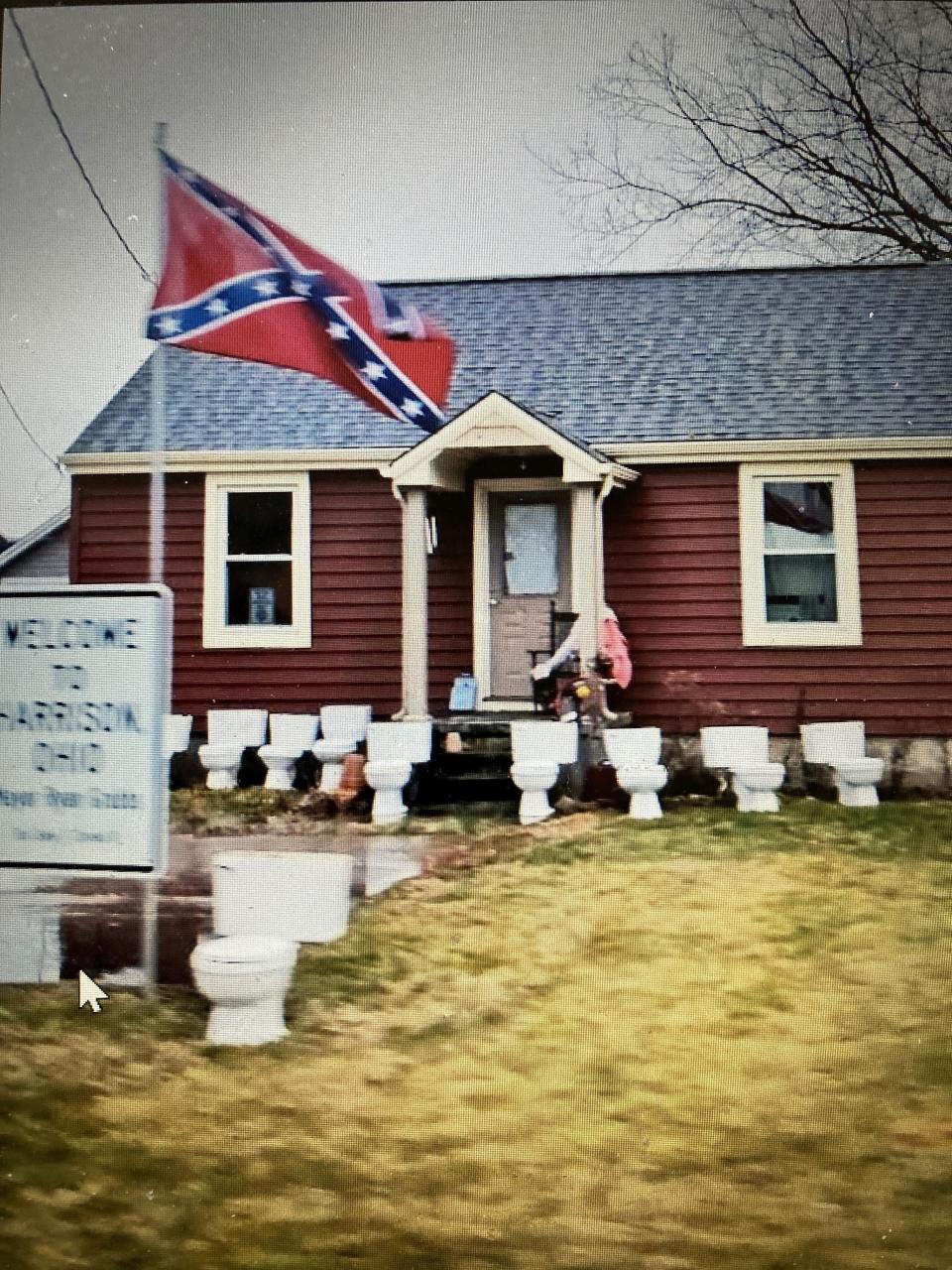 Toilets were added recently to Confederate flag displays on a private property in Harrison, Ohio.