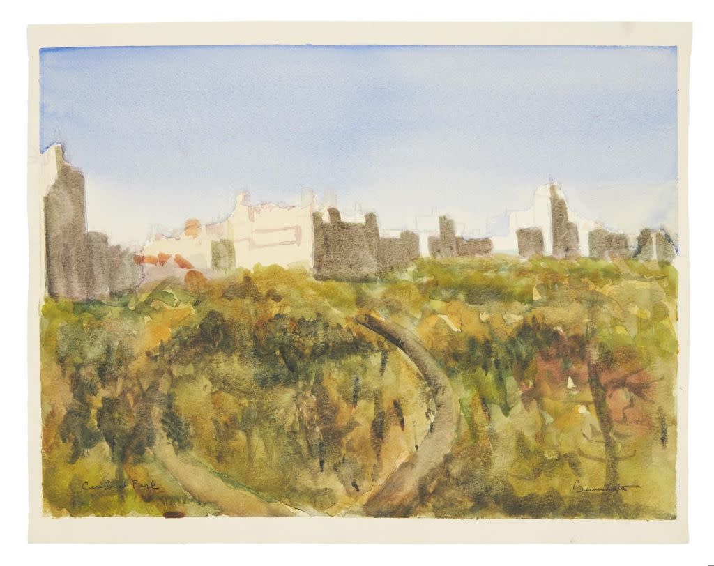 A 2000 Bennett watercolor painting of Central Park is currently up for bid.
